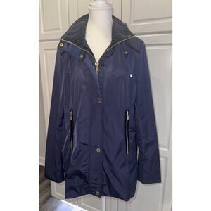 NWT ANTONIO MELANI VELVET TRIM LIGHT WINDBREAKER JACKET CUTE NAVY sz US M